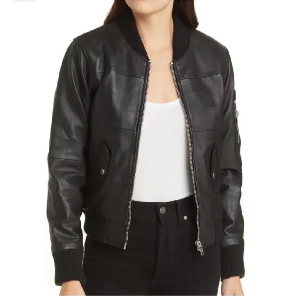 Deadwood Recycled Black Leather Bomber Jacket